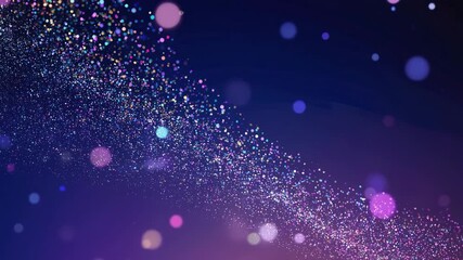 Abstract sparkling glitter particles bokeh light trails purple blue background - Powered by Adobe