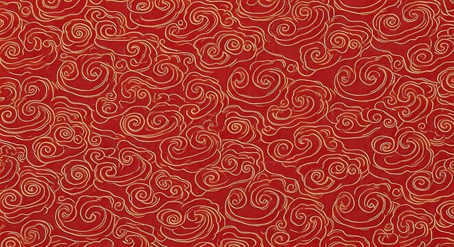 A swirling, repeating pattern of stylized "lingzhi" or cloud motifs, often found on Chinese brocade silk. The spiraling forms are interlocked in a continuous flow, rendered in gold thread