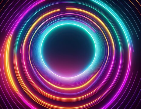 neon light circles abstract background - Powered by Adobe