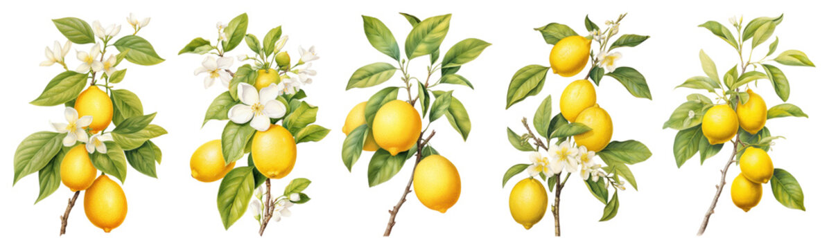 PNG Vintage citrus botanical illustration, element set on transparent background