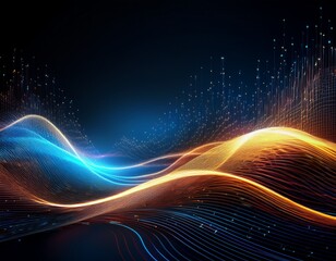 abstract digital waveform background with glowing particles and elegant light streaks for modern technology