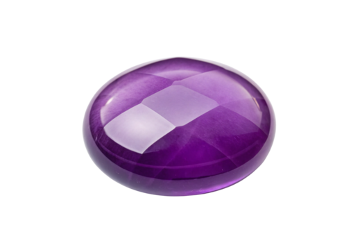 Purple faceted gemstone, oval cabochon cut, transparent, isolated on a transparent background