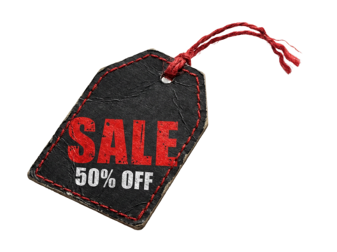 Black Friday price label in red and black theme, isolated on transparent background, PNG