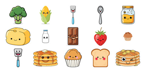 Collection of cartoon cows in various poses and situations on white background