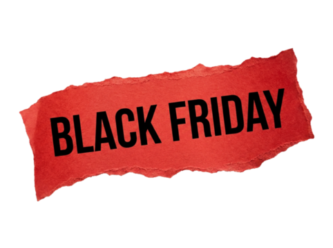 Black Friday price label in red and black theme, isolated on transparent background, PNG