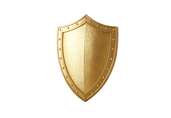 Plain golden metallic shield with studded border and smooth polished surface, isolated on a transparent background