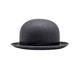 Gray bowler hat with black band, classic vintage style, isolated on transparency background, formal accessory, elegant and timeless fashion for men or women, retro charm and sophistication