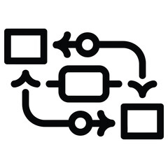 Diagram of a process flow with arrows connecting boxes, illustrating a workflow or system isolated on white background