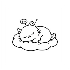 Sleeping Cat on Cloud Coloring Page: Bold and Easy Kawaii Doodle for a Cozy Moment of Rest