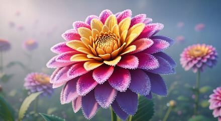 "Petal Fireworks: A Lavender-Pink Daisy Bloom Unfurls Amid Dew-Kissed Greens, Sunlit Orbs of Light, and a Dreamlike Garden's Quiet Radiance"

