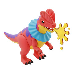 Obraz premium A whimsical colorful dinosaur toy spitting bright yellow goo