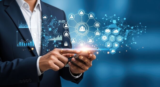 Financial Technology Man Interacting with Digital Network on Tablet, Analyzing Data & Market Trends for Smart Investment