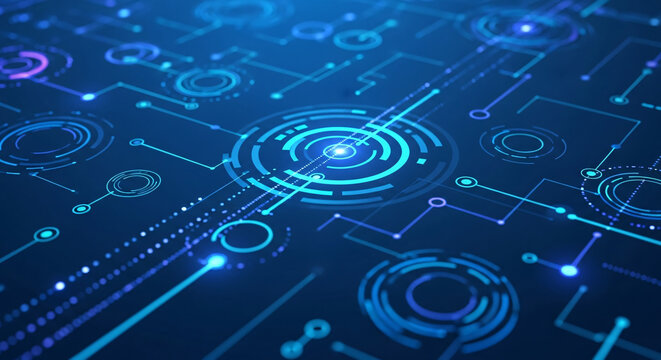 Abstract digital circuit board design with data connections and technology - Powered by Adobe