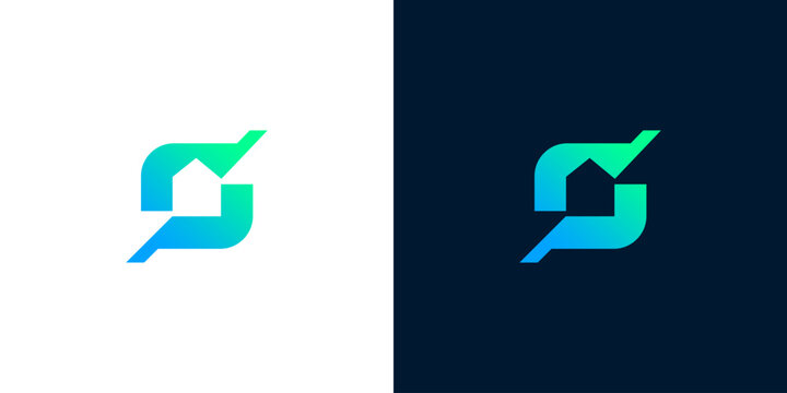 Modern S letter logo design incorporating a dynamic house or home symbol, representing innovation, connection, and progress in a sleek digital aesthetic - Powered by Adobe