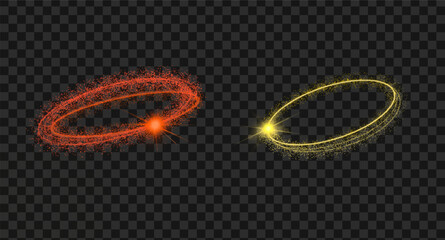 Bright glowing circles with stardust, glitter, and shimmering light on a transparent background. Suitable for banners, ads, websites, wallpapers, and backgrounds. Vector illustration.