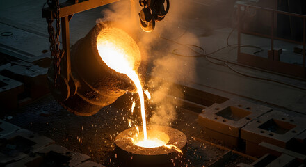 Molten Metal Pouring in Foundry Intense Heat of Industrial Casting Process