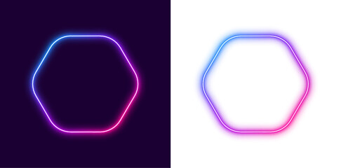 Fototapeta premium Round holographic frame with shimmering rainbow lights. The center is empty for custom text or image. Stylish cyberpunk design for posters or ads.