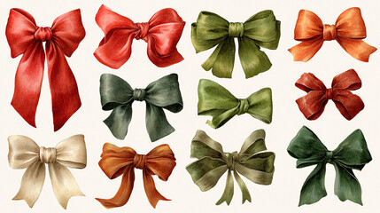 A seamless watercolor set of bows and ribbons. Cute bows made from colored pencils. A simple set with doodles and knots. An elegant, festive seamless pattern with bows.