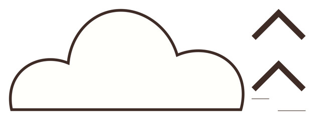 Simplistic cloud outline with two upward arrows signifying progress, growth, and digital connections. Ideal for technology, innovation, cloud storage, data transfer, progress, growth and modern