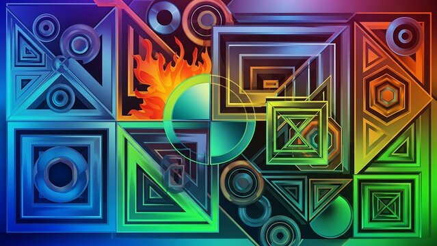 Geometric Abstraction with Vibrant Colors and Intricate Patterns. - Powered by Adobe