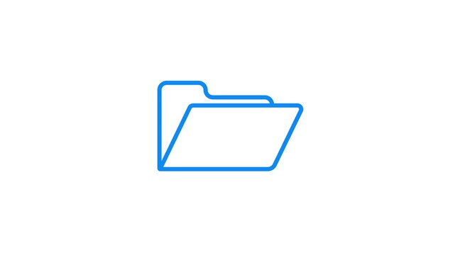 Simple blue outline icon of an open folder on a white background