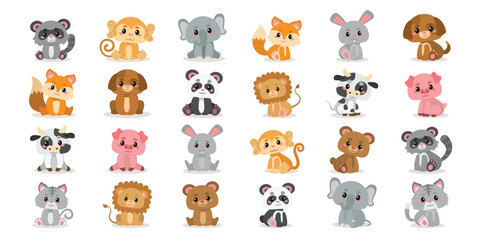 Cute Animal Sitting Cartoon Illustration Collection