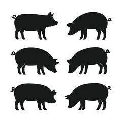 Pig silhouette icon set. Set of pig silhouette icon. Pig silhouette collection farm animal icons for design and illustration