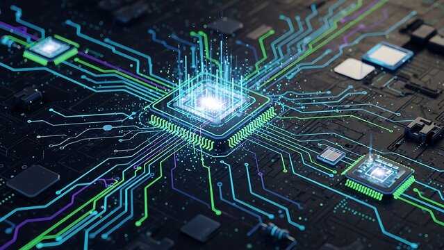 High-Tech Central Processing Unit CPU with Glowing Connections.