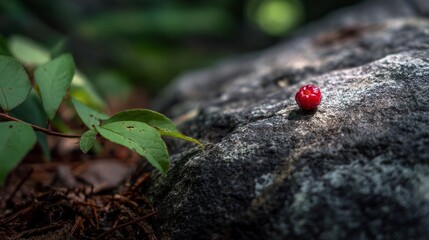 Obraz premium Red berry on rock