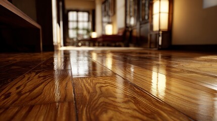 Polished wooden flooring interior