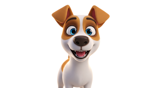 Cartoon jack russell terrier dog smiling with joy isolated on transparent background