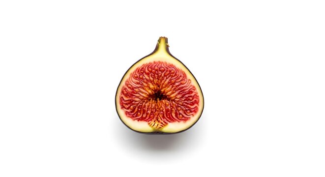 Cross section of a fresh ripe fig fruit isolated on white background