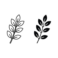 Stylized leaf branch outline and solid icons for nature design