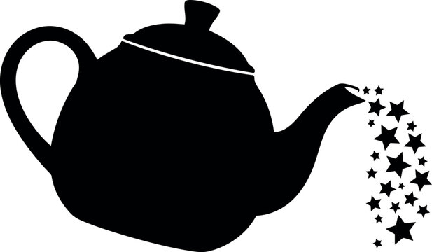 Magic teapot pouring stars silhouette