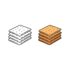 Stacked crackers line art and colored flat icon illustration