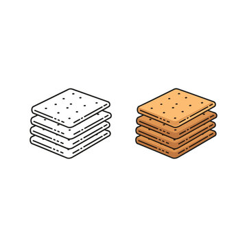 Stacked crackers line art and colored flat icon illustration