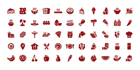 Food icon collection. Containing meal, restaurant, dishes and fruits icon. Vector illustration