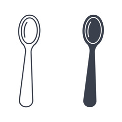 Spoon outline and solid fill icons for kitchen utensil design