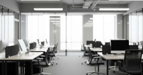 Bright natural light fills the modern open office, softening the outlines of desks and glass partitions while creating a calm, professional atmosphere with clean contemporary details.