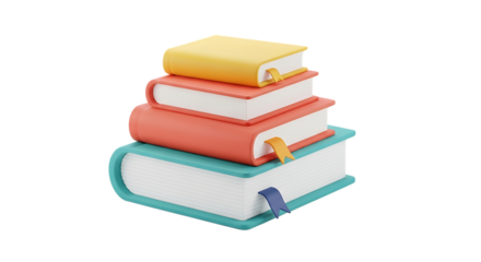 Stack of colorful books 3d render isolated on transparent background