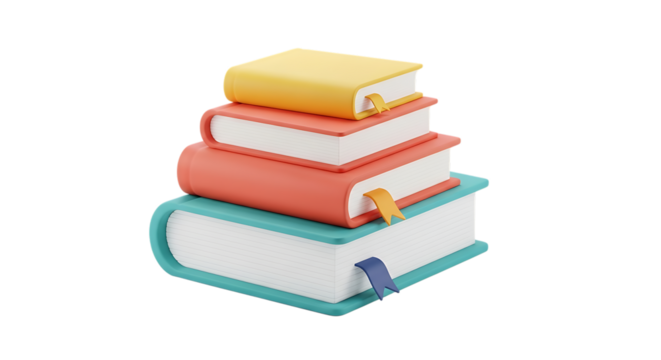Stack of colorful books 3d render isolated on transparent background