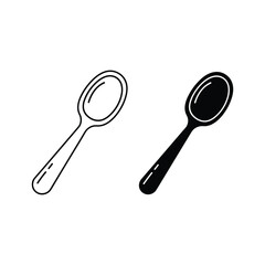 Spoon outline and solid icon set for kitchenware design