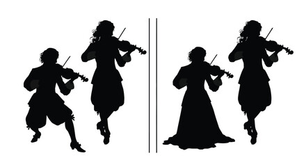 Silhouette quartet of musicians playing violins in a stylized arrangement