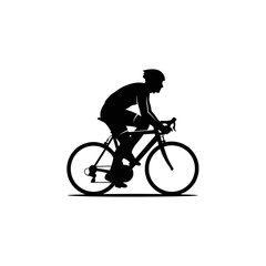 Obraz premium Silhouette of a cyclist in racing gear riding a road bike isolated on white background
