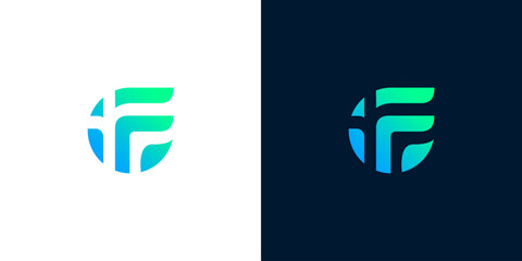 Abstract 'F' Letter Logo Design with Gradient Color Effect on White and Dark Blue Backgrounds, Modern and Professional Branding