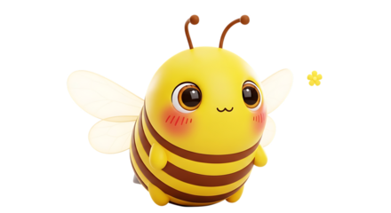 Cute cartoon bee character with wings and star isolated on transparent background