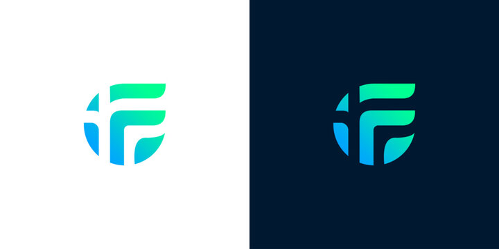 Abstract 'F' Letter Logo Design with Gradient Color Effect on White and Dark Blue Backgrounds, Modern and Professional Branding