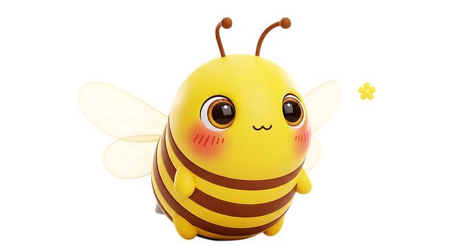 Cute cartoon bee character with wings and star isolated on transparent background