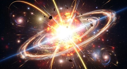 Cosmic explosion illustration bright light and expanding energy in outer space