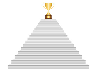 Path or Ladder to Business Success to get Trophy. Career Success or Goal Achievement Concept. Vector Illustration.